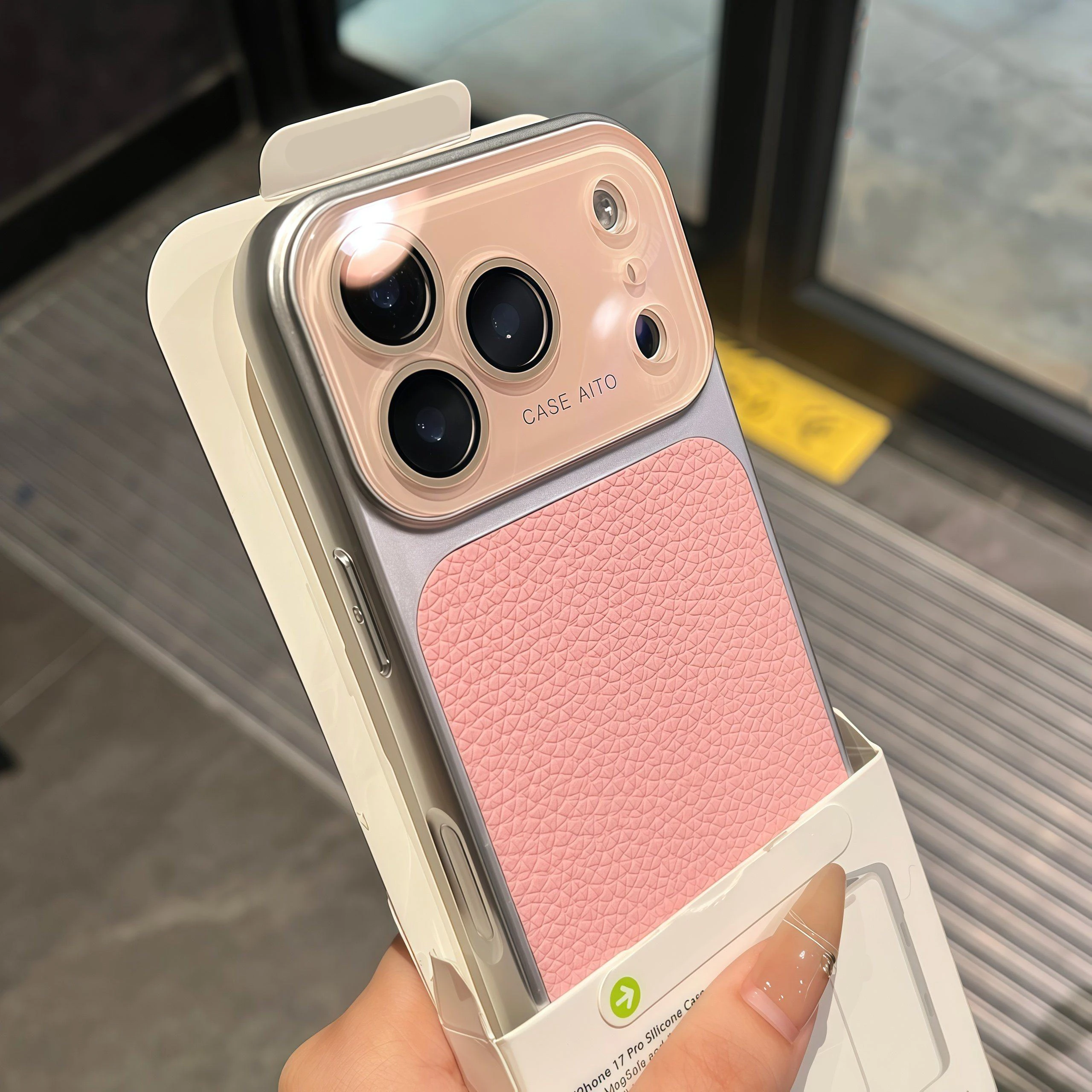 Elegant Lychee Leather Matte Shockproof Case with Glass Camera Protection