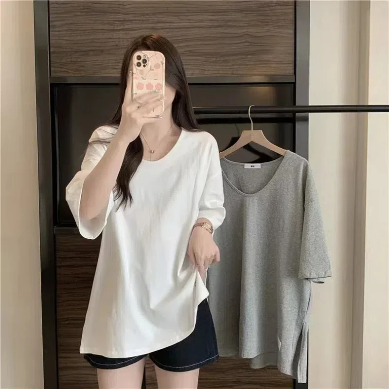 Summer Fashion Casual Spread Short-sleeved T-shirt Women's Mid-length Half-sleeved Top 277