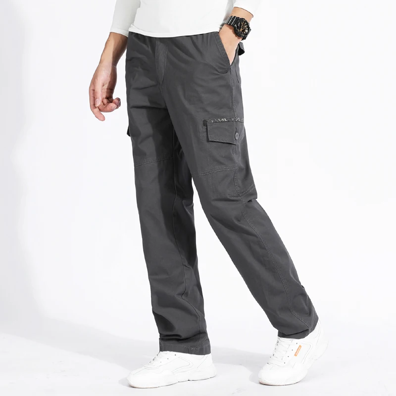 Men's Oversized Cargo Pants Plus Size Zipper Pockets Military Pants Drawstring Cotton Loose Fit Fishing Trousers for Men