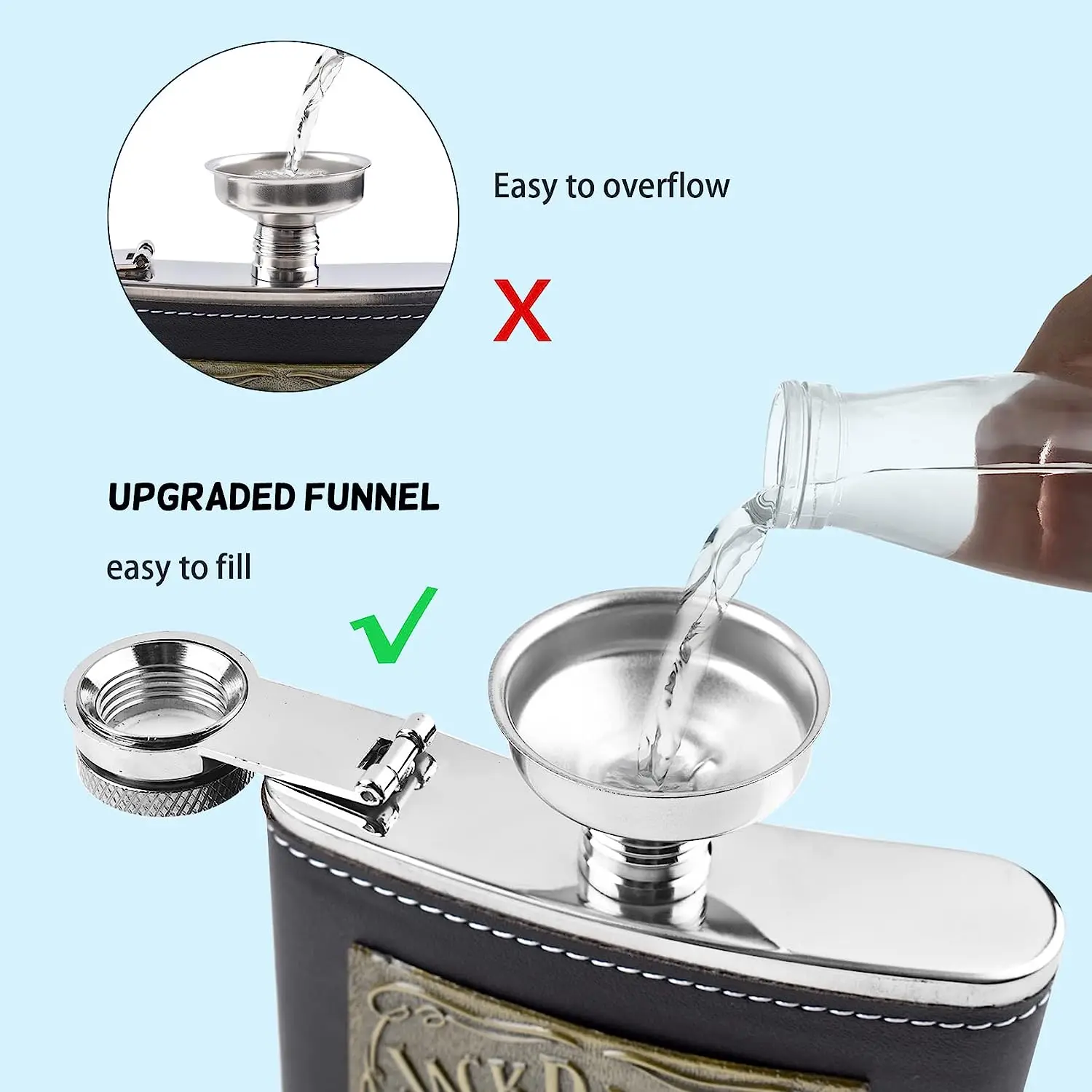 Description Picture 5 of item7oz 8oz Pocket Hip Flask PU Leather Covered Small Stainless Steel Wine Pot For Alcohol Portable Whiskey Flagon Men Gift