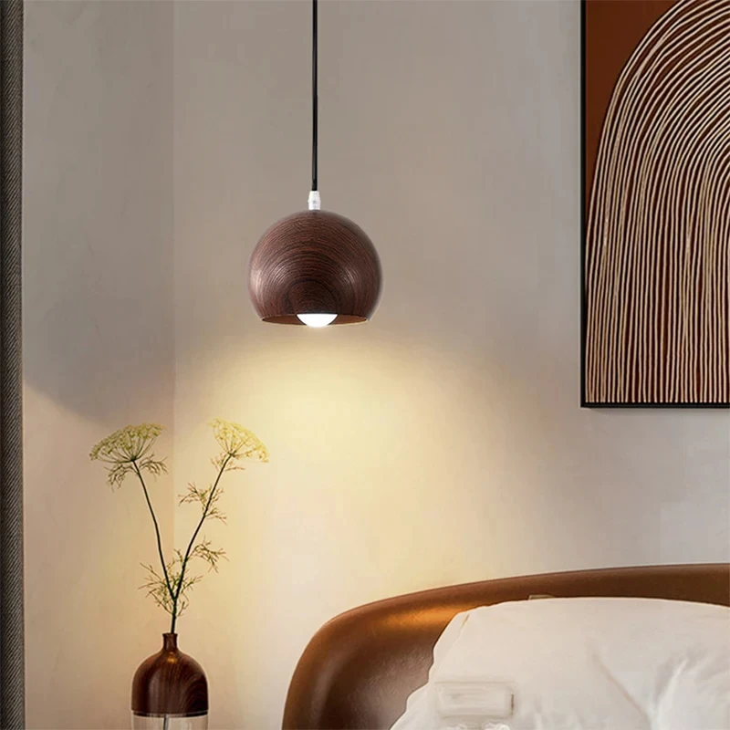 

Nordic LED Pendant Light Walnut E27 Hanging Lights Modern Home Decoration For Bedroom Bedside Restaurant Living Room Lamp