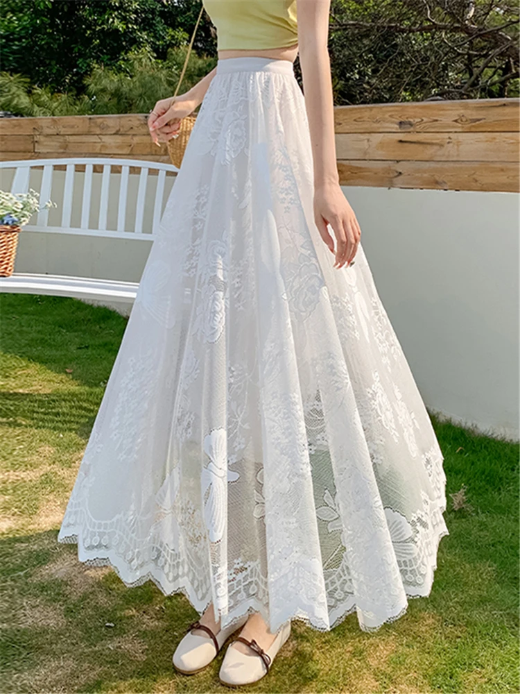 Seoulish High Waist Lace Crochet Printing Women's Party Long