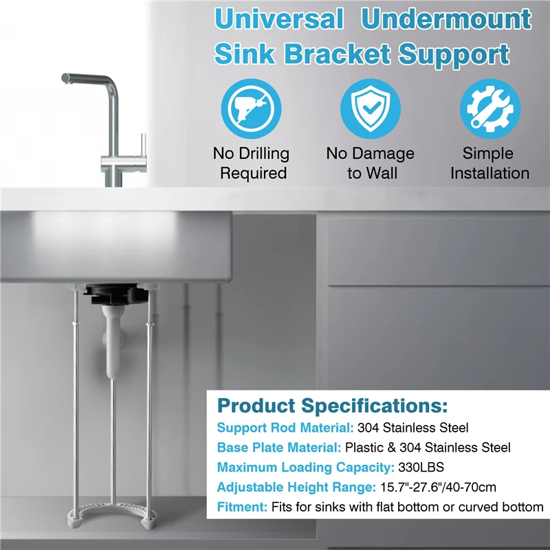 25-40cm/40-70cm Kitchen Sink Undercounter Basin Bracket Bathroom Stainless Steel Wash Basin C-shaped Mouth Fixed Support Frame