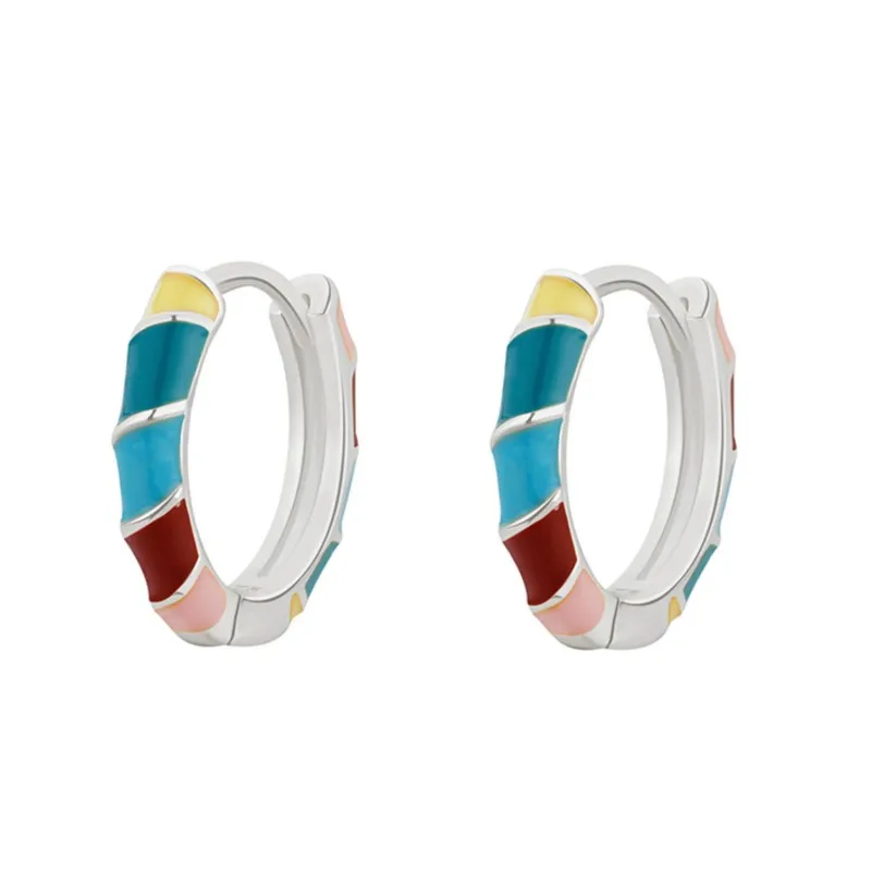 French Romantic Retro Color Enamel Round Hoop Earrings for Women Geometric Ear Buckle Huggies Trendy Jewelry pendientes mujer