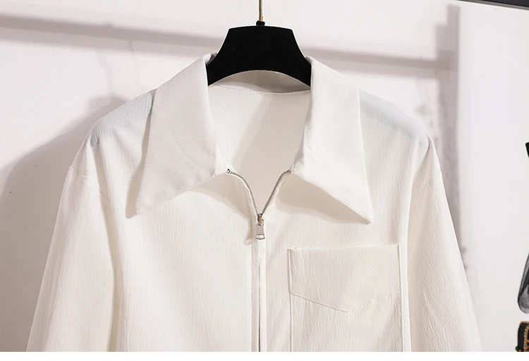 Reißverschluss-Bluse in Übergröße 2026 Frühling Herbst Neue Koreanische Lose Elegante Lässige Weiße Langarm-Bluse Damenkleidung – Detail 8
