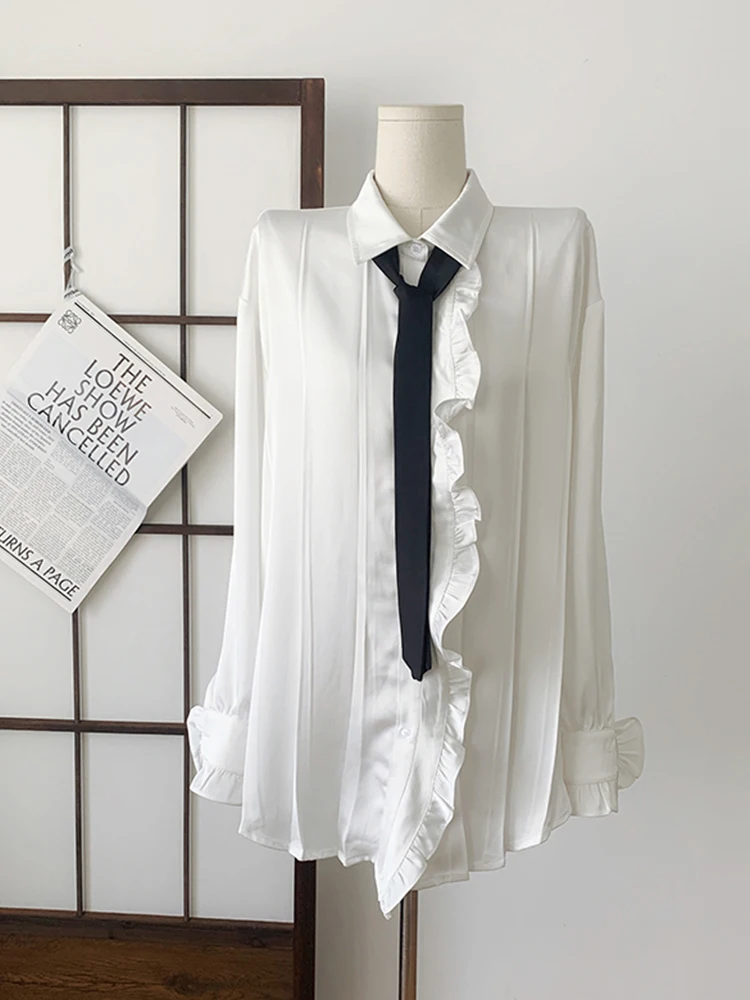 

Блузка женская с длинным рукавом, милая офисная рубашка в стиле пэчворк, с отложным воротником, однобортная в Корейском стиле, в стиле преппи, Y2K