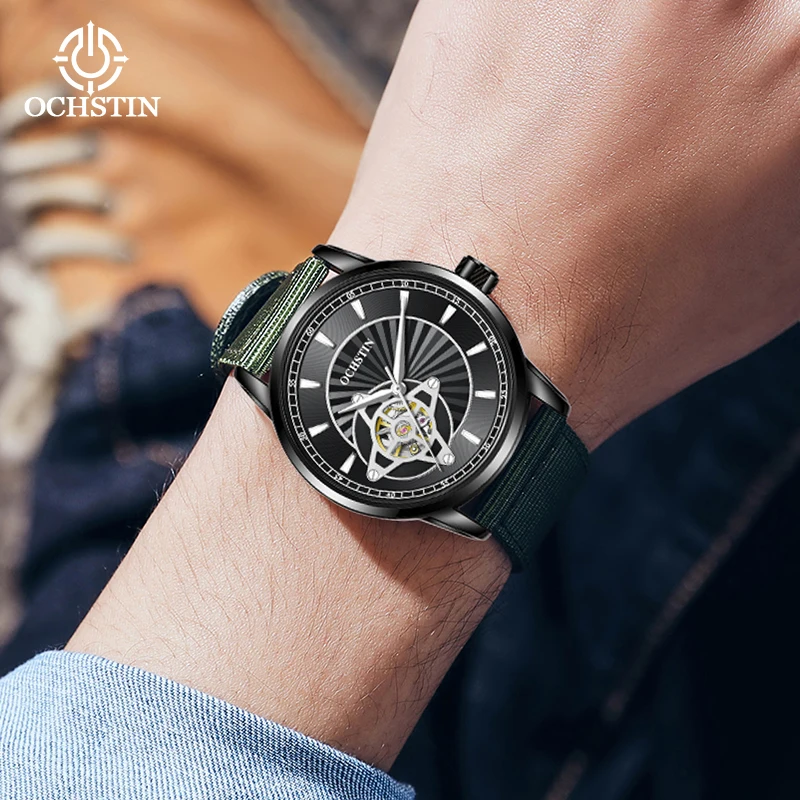 chstin new 2024 creative creative nylon series trend personalized watches skeleton mechanical movement men's mechanical watches