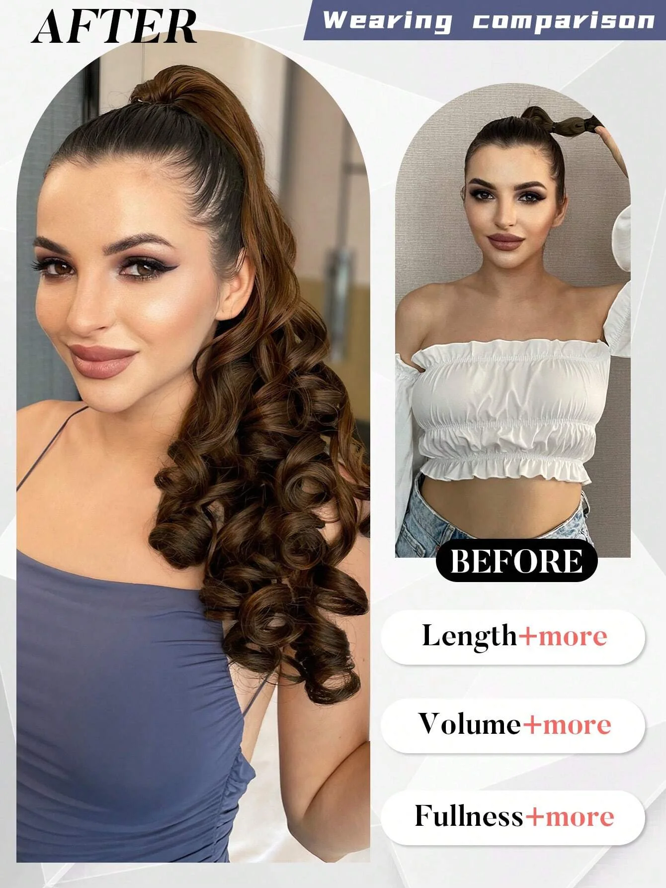 20 Inch Long Body Wave Ponytail hair Extension Synthetic Heat Resistant Claw Curly Wavy Ponytail Hairpieces Women brown