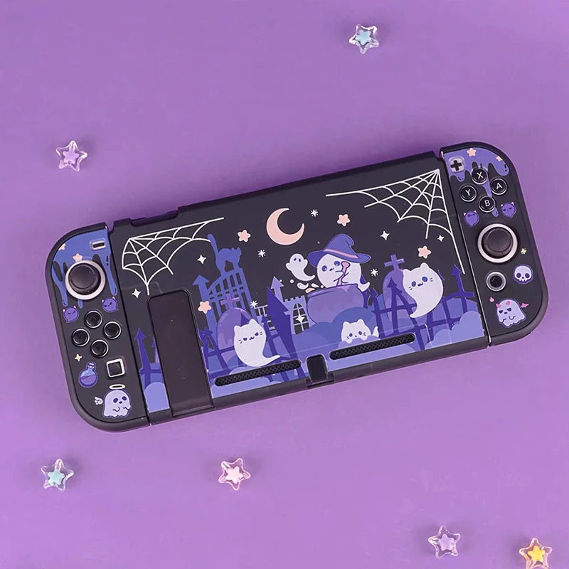 고스트 디자인 스위치 OLED 보호 쉘 조이콘 컨트롤러 분할 하드 커버 보호 케이스, 닌텐도 스위치 액세서리용