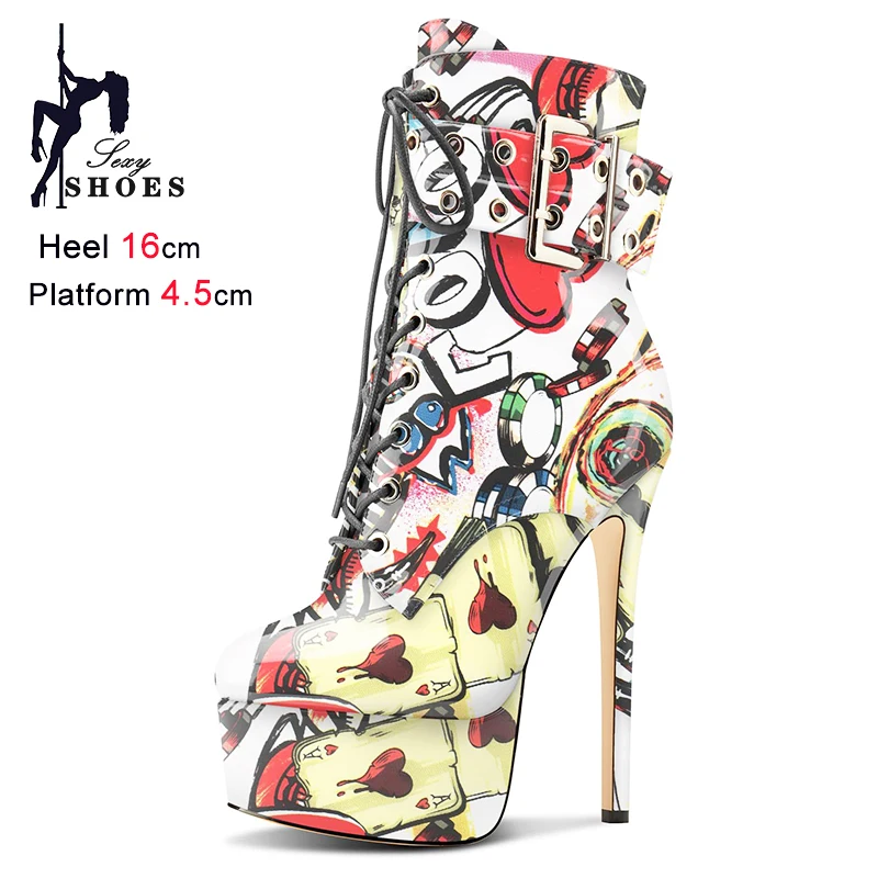 Fashion Patent Leather Lady Boots Sexy Super High Heel Woman Shoes Round Toe Side Zipper Waterproof Platform Stiletto Short Boot