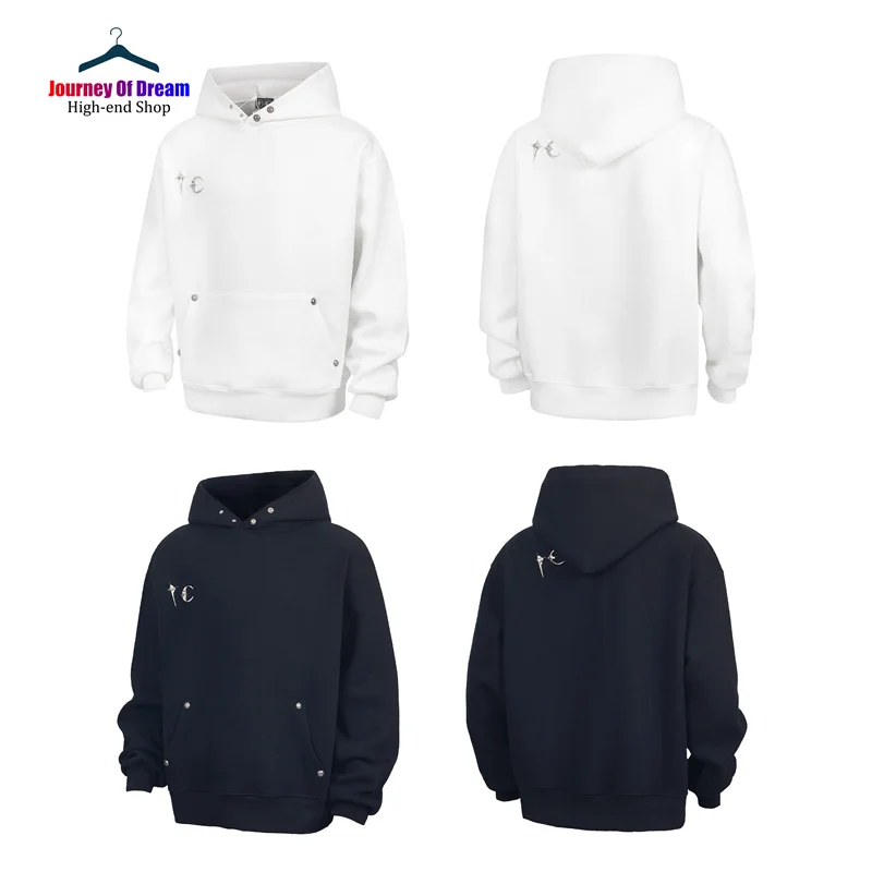 

24ss Solid White Black Thug Club Hoodie Best Quality Men's Women's Star Moon Metal Design Hooded Pullover