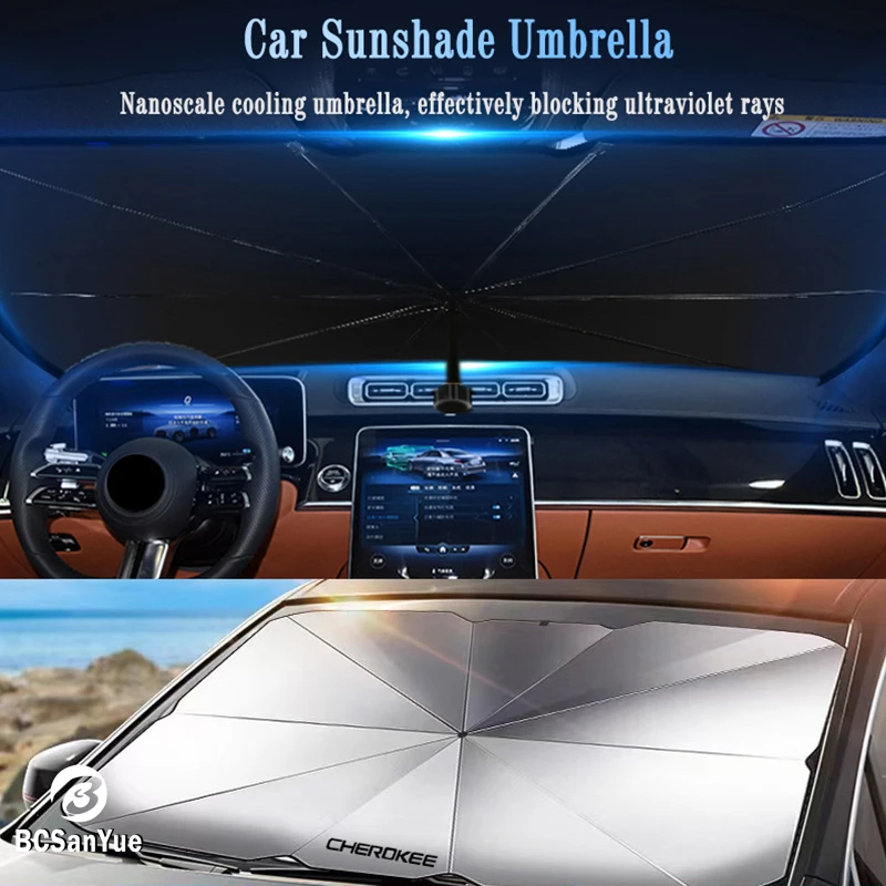 Car Windshield Sun Shade Cover Visor Protection Parasol for Jeep Cherokee WK WK2 WJ WG Front Window Sunscreen Umbrella Accessory