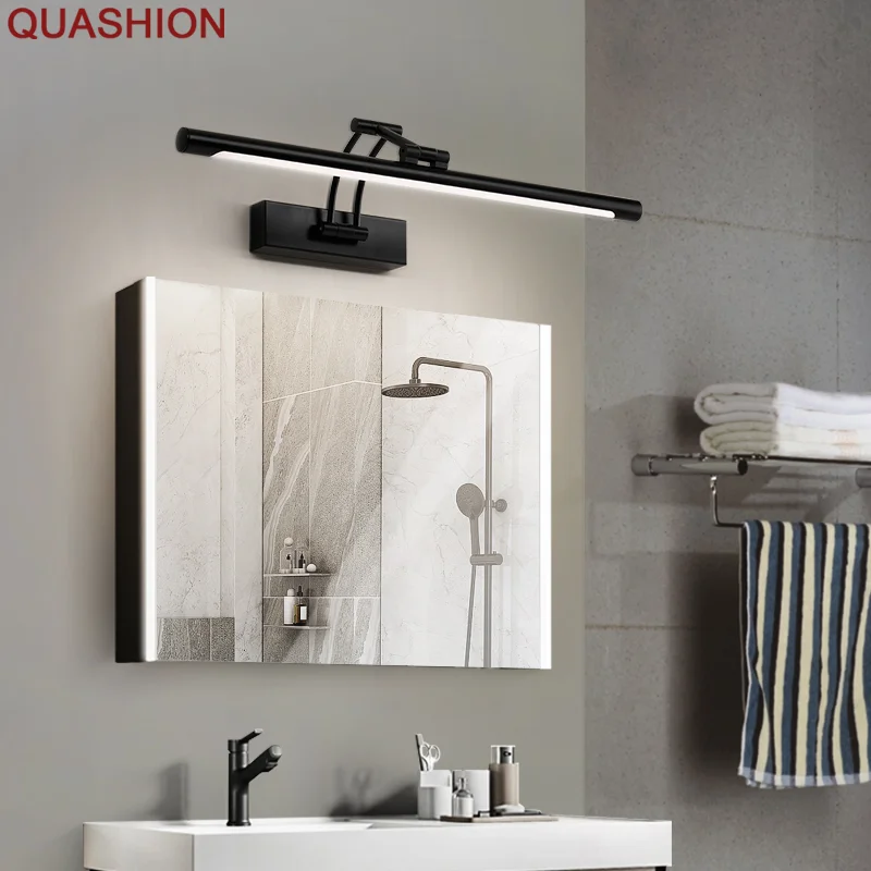 Mirror Headlight Led Bathroom Perforation-free Bathroom Mirror Cabinet Retractable Folding Makeup Bedroom Light