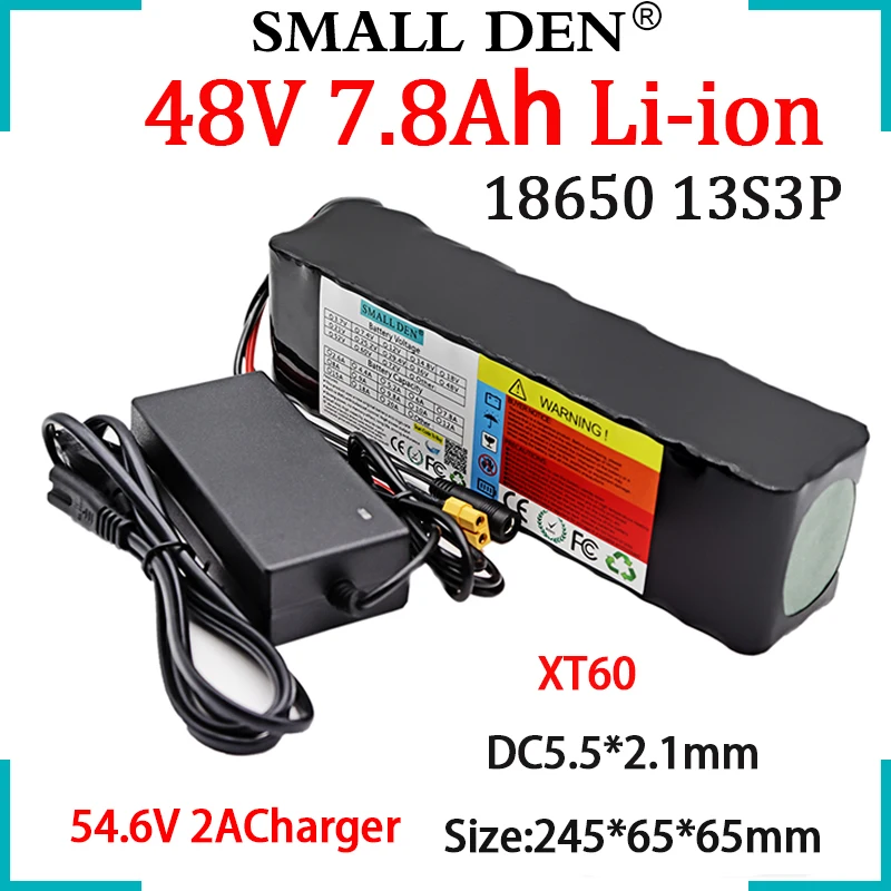 

48V 7.8Ah 13S3P Lithium Battery Pack 18650 500W Motor Electric bicycle Scooter ebike Li-ion Cell BMS Protection+54.6V 2A Charger