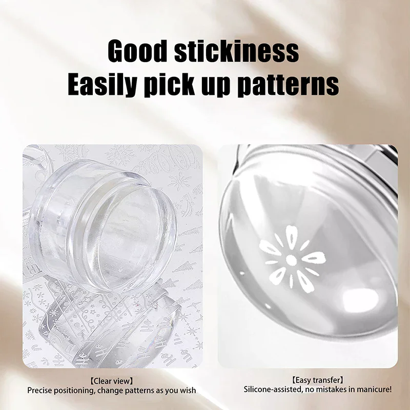 Transparent Jelly Silicone Nail Stamper Set - Heart Flower Shaped Head + Scraper, French Nail Printing Tool for DIY Manicure