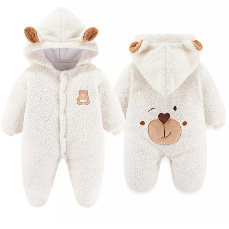 Cute Plush Bear Baby Boy Romper Infant Girl Overall Jumpsuit Autumn Winter Warm Fleece Hooded Baby Rompers Newborn Clothes 0-12M baby clothes baby sleepsuit bear hooded jumpsuit