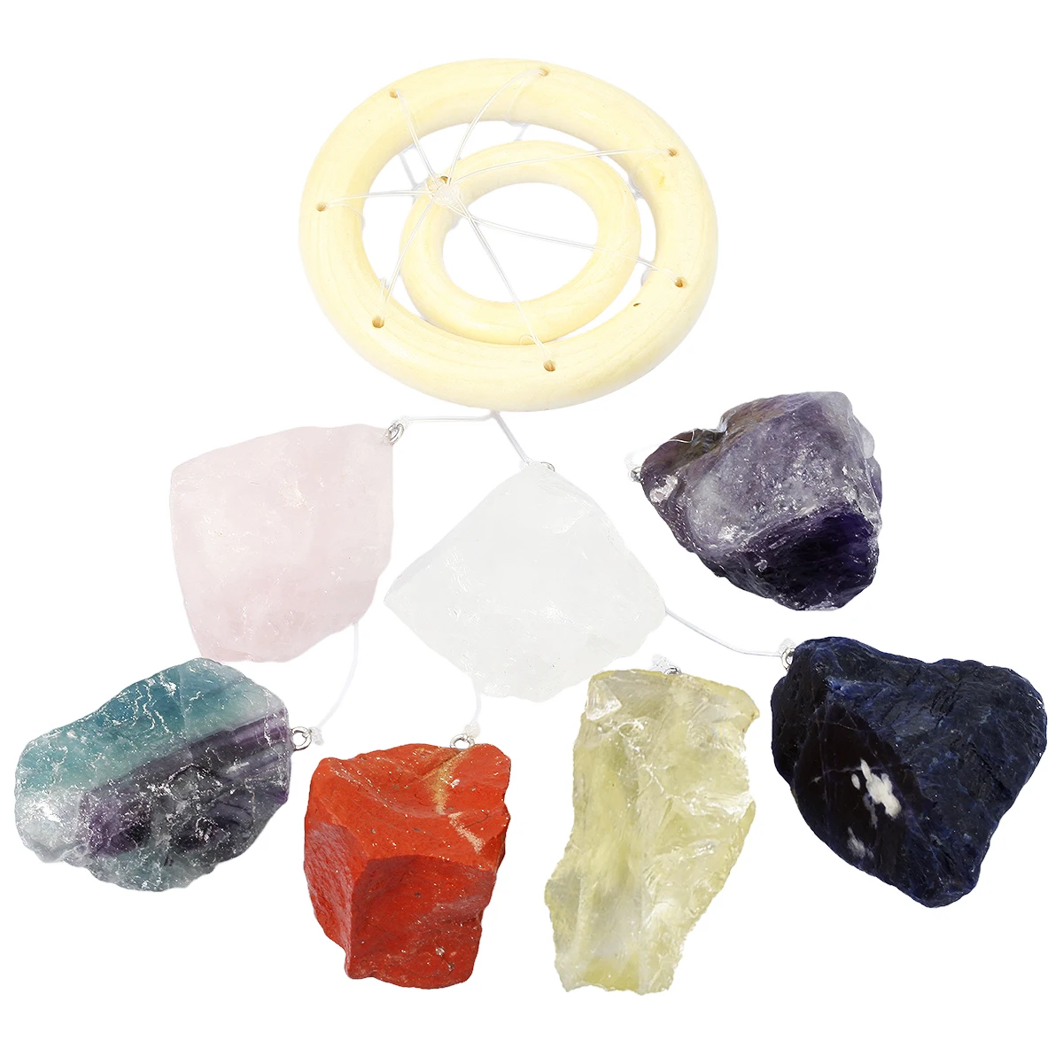 Natural Raw Gemstone Rough Crystal Stone Wind Chimes Reiki Healing Hanging Ornaments For Home Garden Decoration