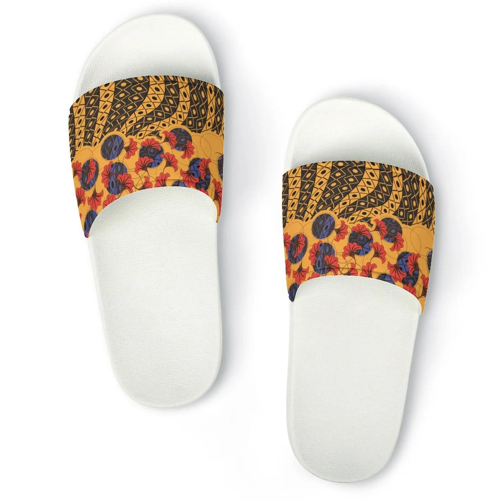 Women's thick soled summer beach slides bathroom non-slip slippers Soft sandals Fashion beach flip-flops African art patterns