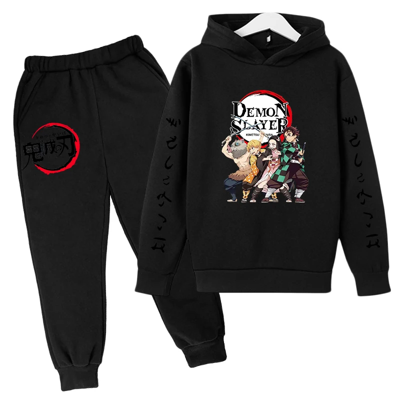 

Demon Slayer Anime3-12 Years Kids Clothing Children Hoodies +Pant Set Boys Girls Black Coat Fashion Leisure Toddler Sweatshirt