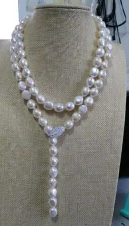 

HOT SELL elegant 12-13mm natural south sea baroque white pearl necklace 35inch 925s