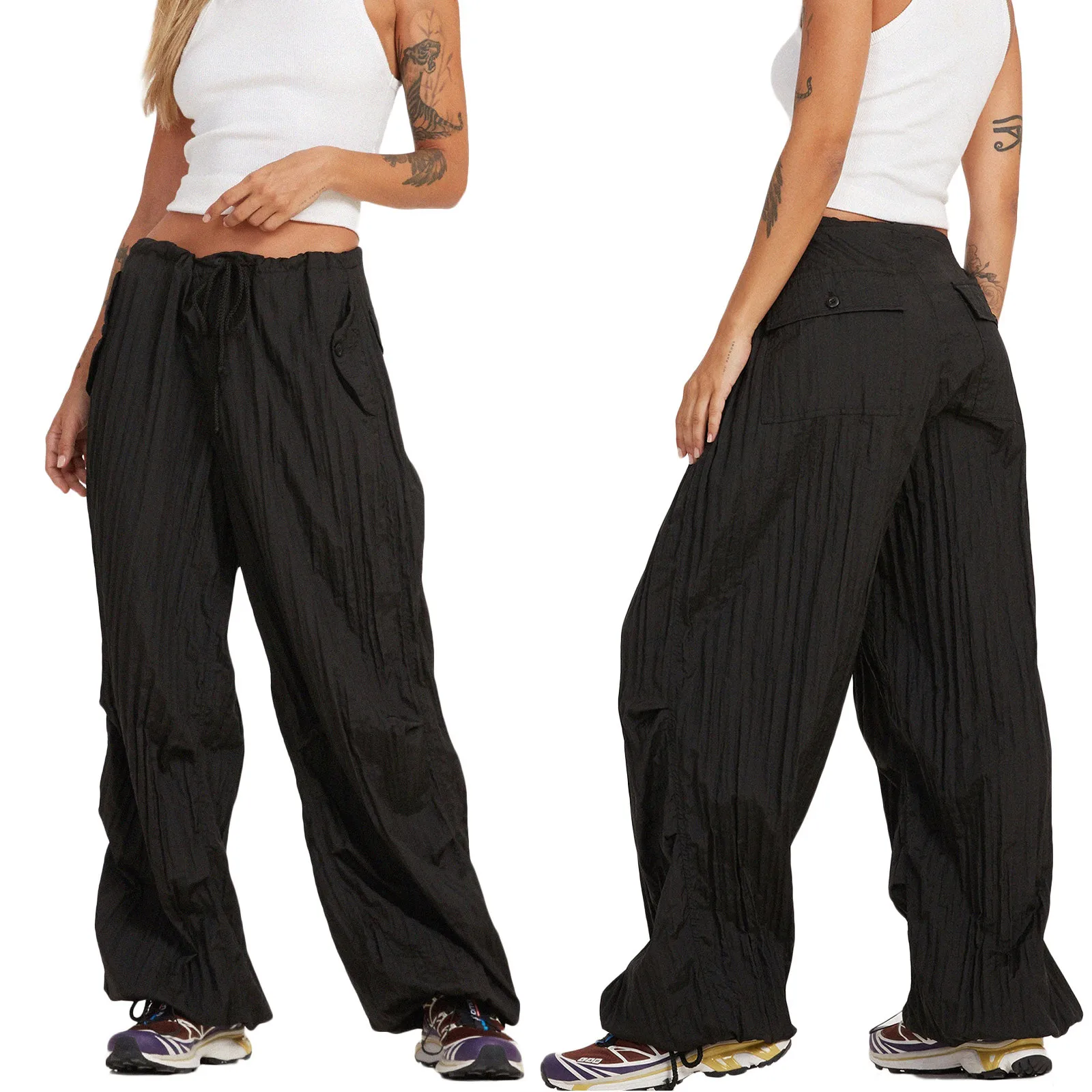 

Женские брюки-карго, с широкими штанинами, с низкой талией, мешковатые, летние, с карманами, в стиле хип-хоп