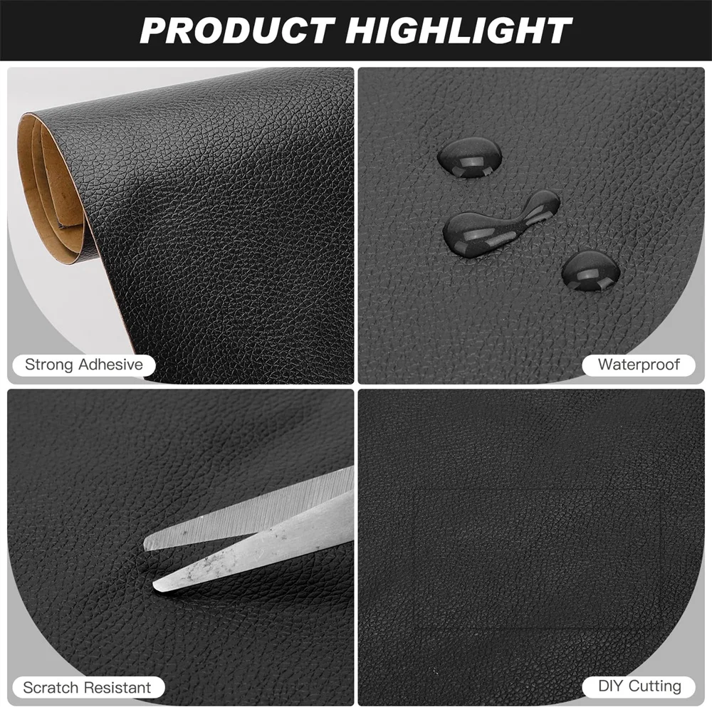 Self Adhesive Leather Repair Patch Tape 15x78Inch Furniture Couches Car Seats Office Chairs Handbags Vinyl Repair Tape Kit Black