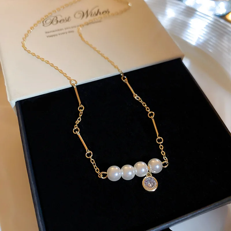 

Metal Zircon Pearl Necklace Online Influencer Clavicle Chain Necklace Women