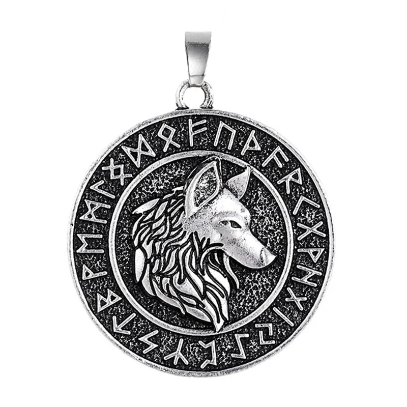 Collier pendentif tête de loup celtique assis, Viking nordique, Odin 7.5, Rune rétro, bijoux Pmotexecutive double face, 1PC