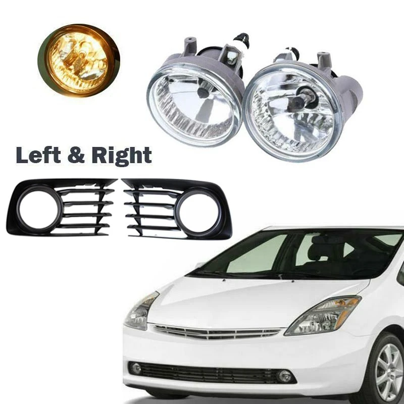 2 Pair Front Bumper Fog Light Lamps + Covers Kit For Toyota Prius 2004-2009 With Bulb 81221-52070 81211-52070