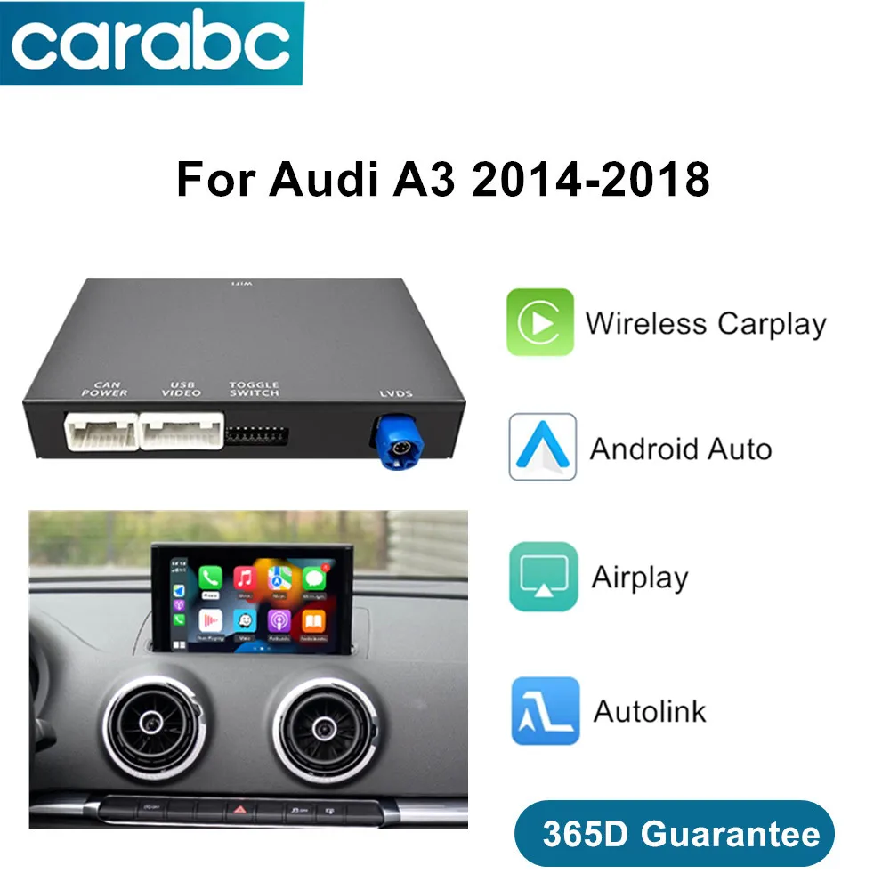 CARABC Wireless CarPlay Android Auto Adapter Mirror Link AirPlay Bluetooth GPS Navigation For Audi A3 8v 2013 -