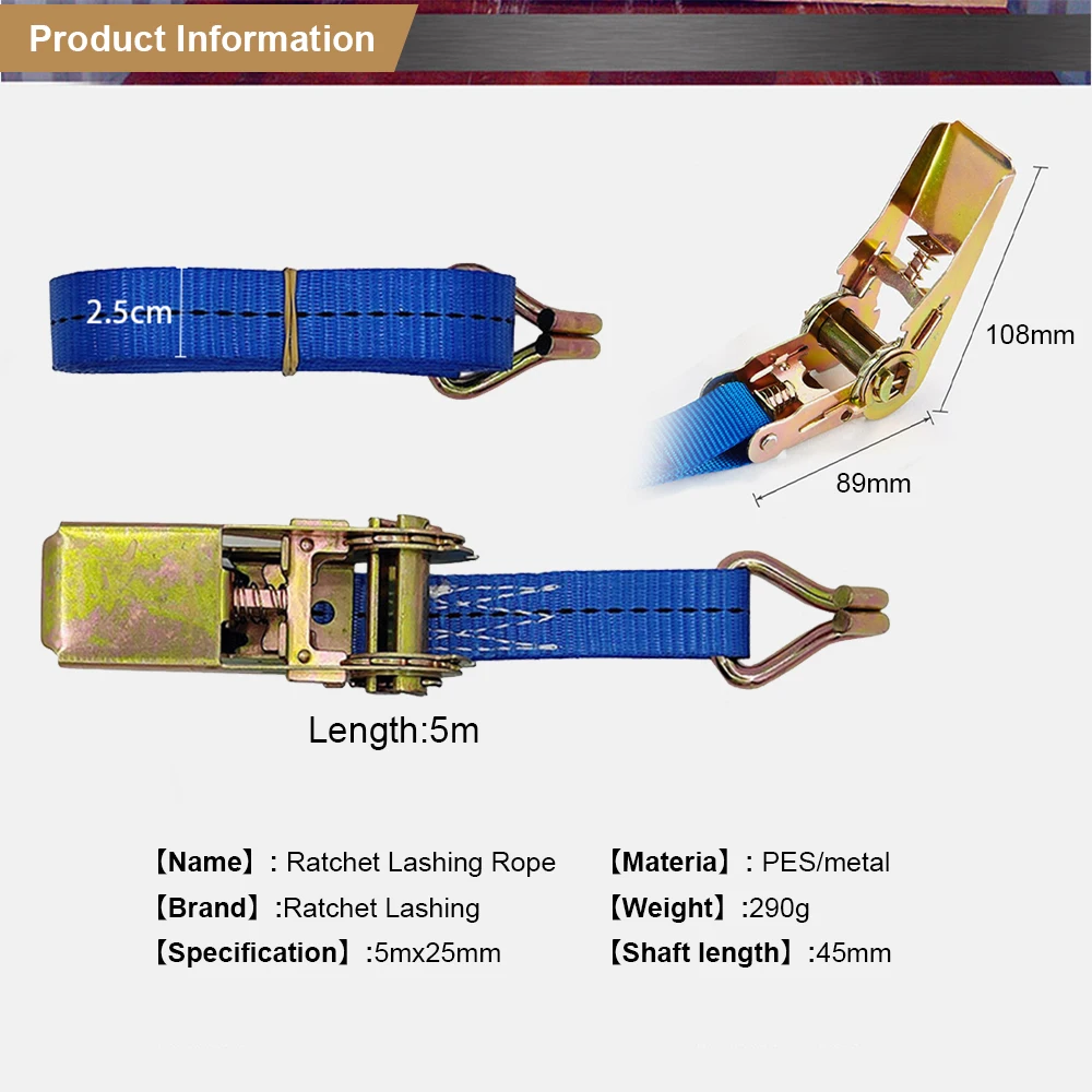 Car Motorcycle Lorry Lashing Cargo Strap Ratchet Belt Weaving 1Pcs 5M Wear Resistant With Metal Buckle Tie Down Polyester cargo straps,cargo tie down strap,tie down straps,lashing strap