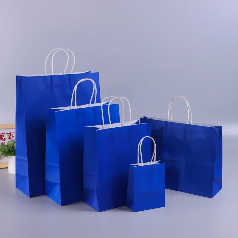 thumbnail image 1 of Bolsas de regalo de papel Kraft con asas, 10/20/30/50 unidades, para compras, manualidades, color marrón y blanco, para fiestas, suministros navideños, 1 of 5