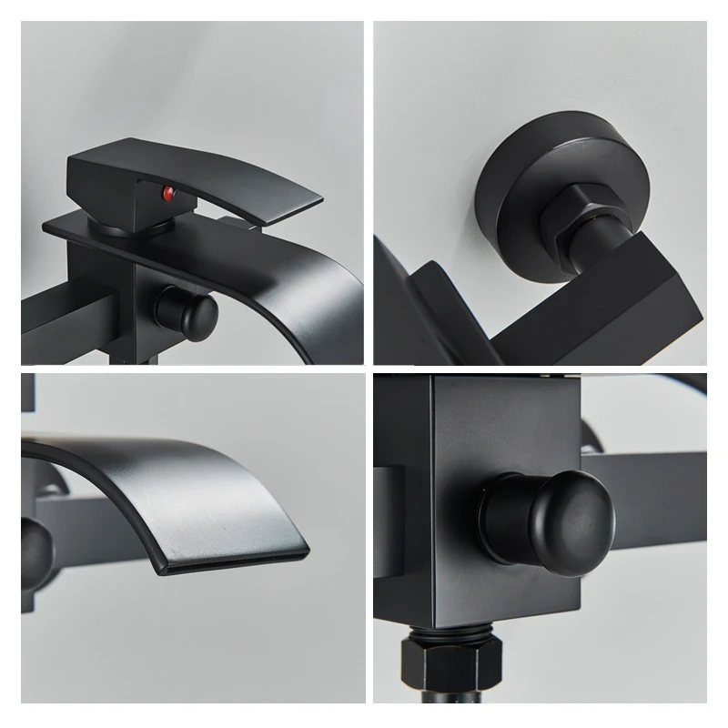 Black Bathroom Faucet Waterfall Concealed Bathtub Faucets Wall Mounted Shower System Tub Tap With Plastic Hand 4