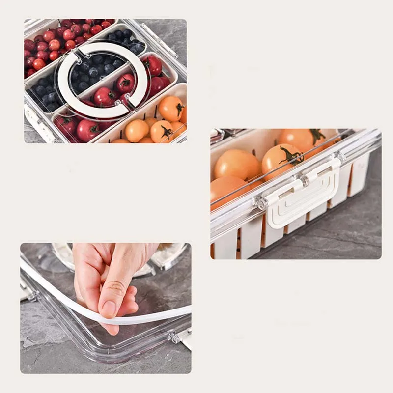 1PC PET Preservation Box with Lid and Handle Divided Serving Tray Refrigerator Frozen Storage Box Kitchen Seasoning Containers 4