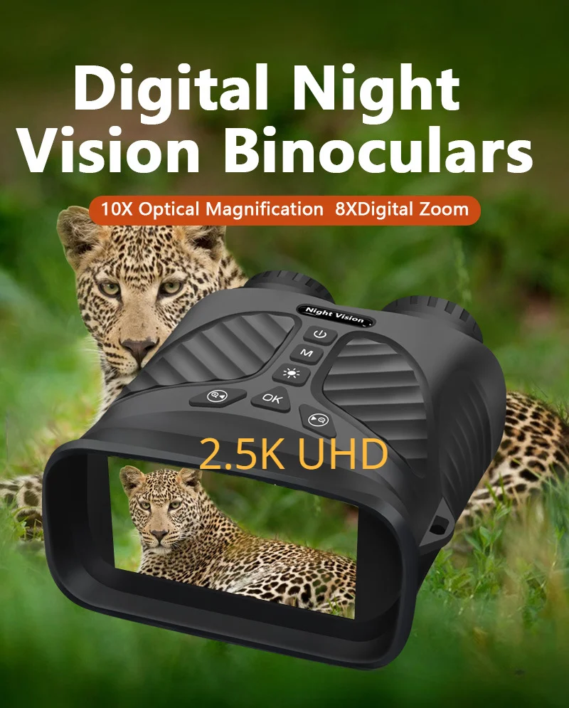 

Бинокль 2,5 K UHD 40 М пикселей, оптический 10-кратный цифровой телескоп с 8-кратным зумом, 300 м инфракрасное ночное видение, для охоты, кемпинга, птицы, дикой природы, камера
