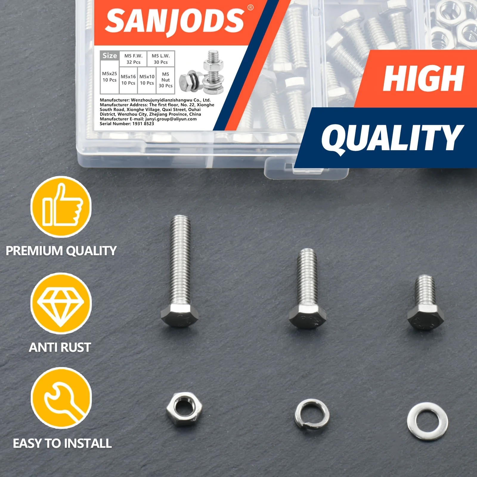 M4 M5 M6 Metric Bolt Kit Stainless Steel Assortment Set with Hex Head Bolts Nuts Flat & Lock Washer for DIY Home Industrial Use screw bolt nut set screw washer nut kit hex nuts assortment kit