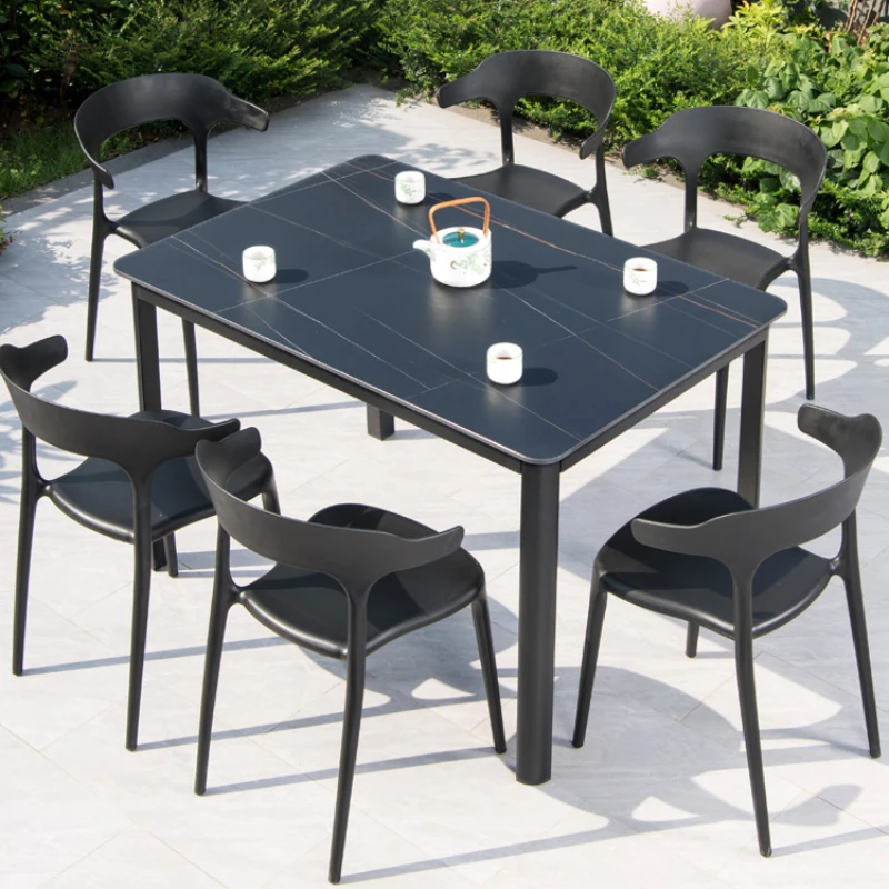 Mesa de exterior para jardín, patio, ocio, balcón, mesa de té, silla, combinación, terraza exterior, muebles de mimbre pequeños