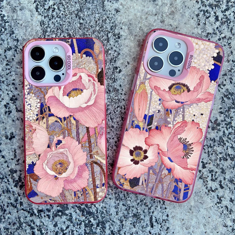 Blumen Sommer Rosa Blumenmuster Handyhülle für iPhone 17 14 15 16 Pro Max Plus 13 11 12 Mini Pro Max Stoßfeste Laser-Schutzhülle Fundas – Detail 11