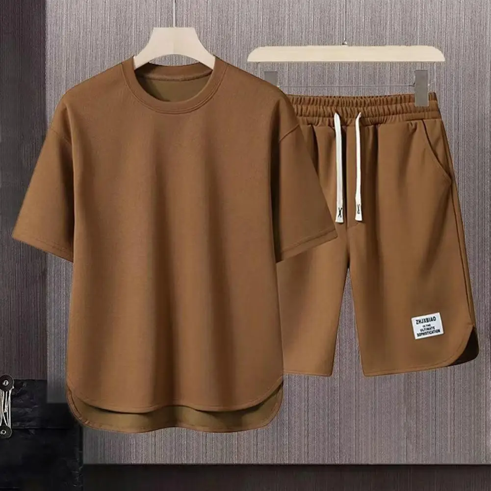 

Men Sportswear Set Men's Summer Casual Outfit Set O-neck Short Sleeve T-shirt with Elastic Drawstring Waist Wide Leg for Comfort