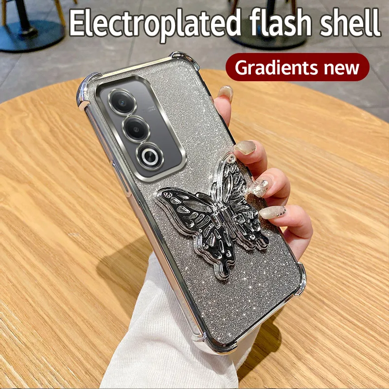 Glitter Plating Shockproof Butterfly Phone Case with 6D Stand Design