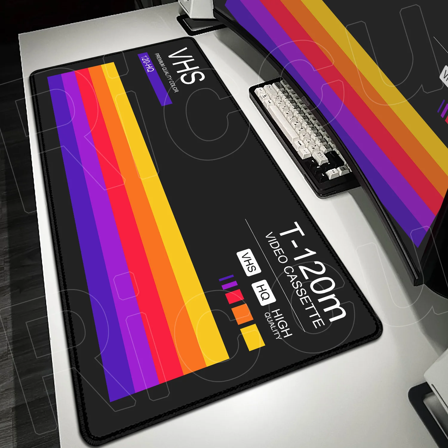 Retro-Stil VHS Gaming-Mauspad 120x60cm Übergroße Tastatur-Schreibtischunterlage Laptop-Büromatte Computer-Zubehör Rutschfeste Gummibasis