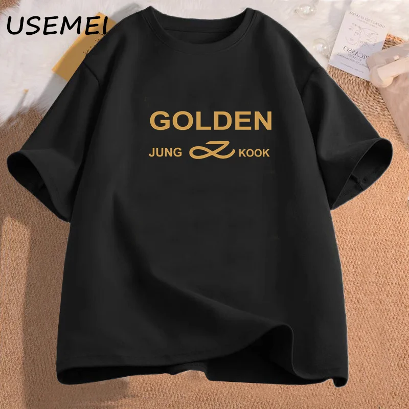 

Jungkook Golden T Shirt Korean Fashion Kpop T-shirts Women Men Cotton Casual Short Sleeve T-shirts Womans Clothing Streetwear