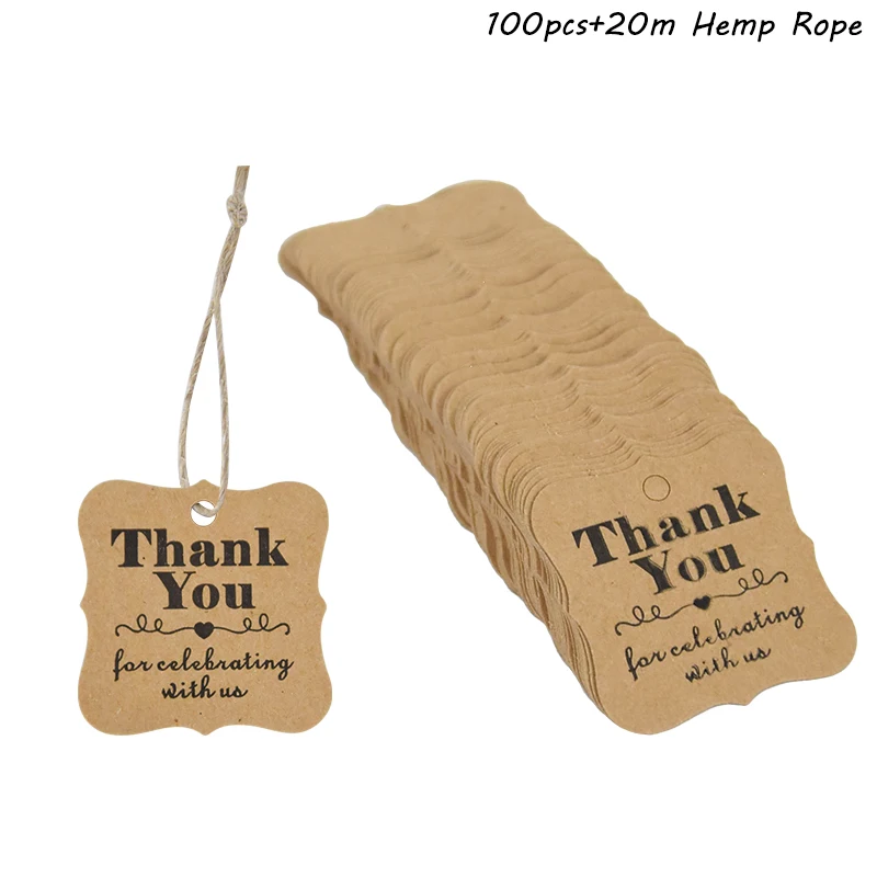 100pcs Kraft Paper Hang Tags Wedding Party Favor Label "thank you" Gift Cards SH 