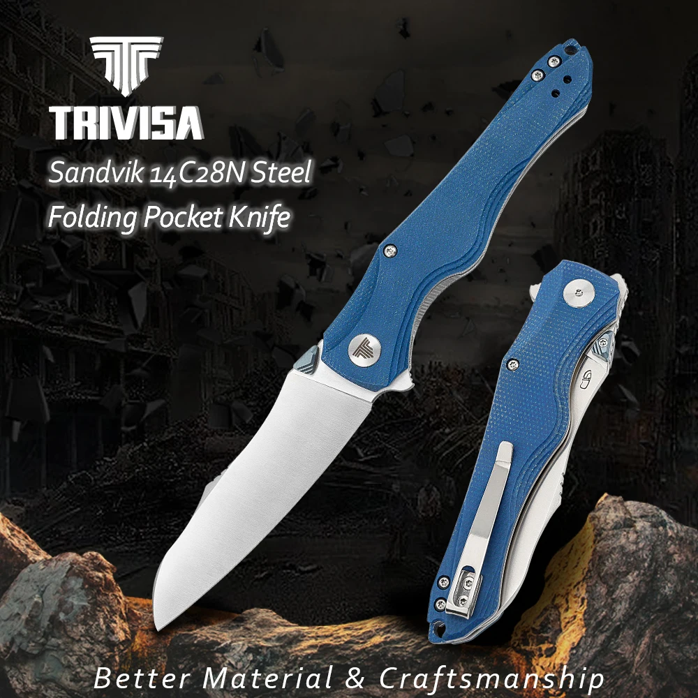 TRIVISA Knives, 3.89'' 14C28N Steel Pocket Folding Knife for Men