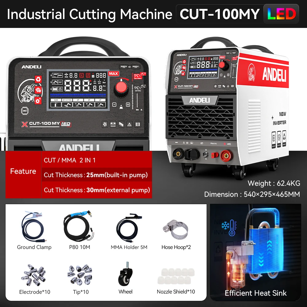 Andeli CUT-100 220V 380V 25-30MM Bult-in Compressor Plasma Cutter 100a Cutting Plasma