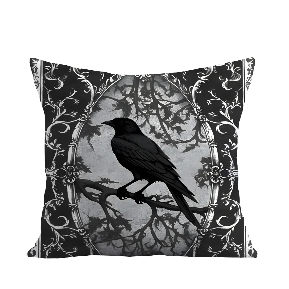 Vintage Black Crow Pillow Case Plush Fabric Soft  Pillowcase Double Sided Print Cushion Cover Household Gifts 6