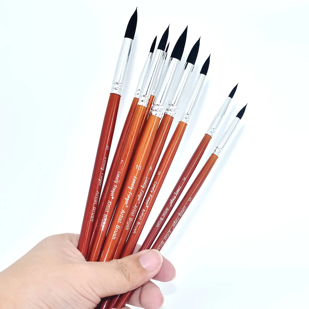 10pcs Watercolor Detail Paint Brushes, Synthetic Hair Round Pointed Tip Set, Perfect Art Brushes for Watercolor Acrylics Gouache 4