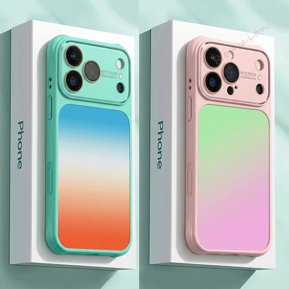 Luxury Gradation Phone Case For Iphone 14 15 16 17 Pro Max 17Pro 16Pro Big Windows Official Shockproof Protector Cover_voghion.com