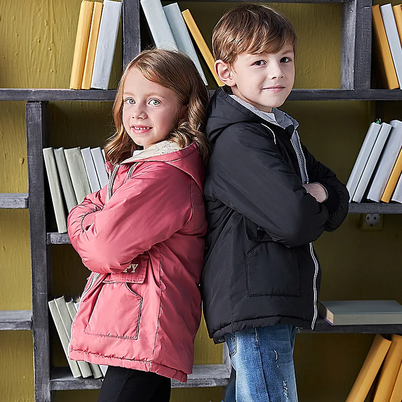 

Зимняя Детская куртка на хлопковом наполнителе, утепленная Двусторонняя одежда с капюшоном для мальчиков и девочек, детские теплые повседневные парки