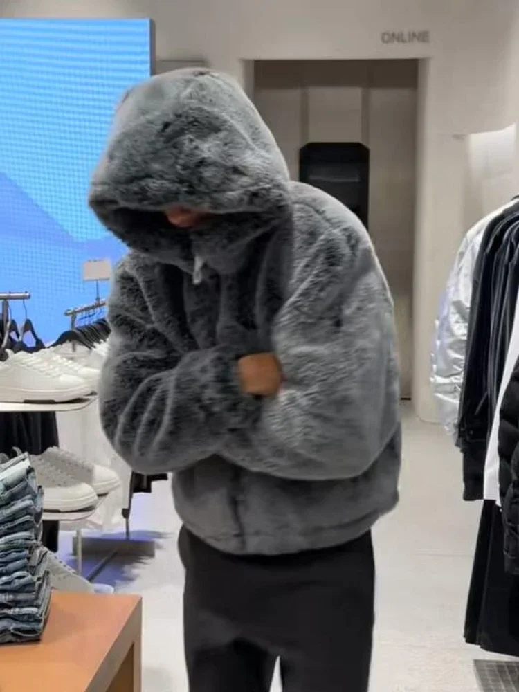 Fashion Unisex Winter Silver Grey Faux Fur Coats For men